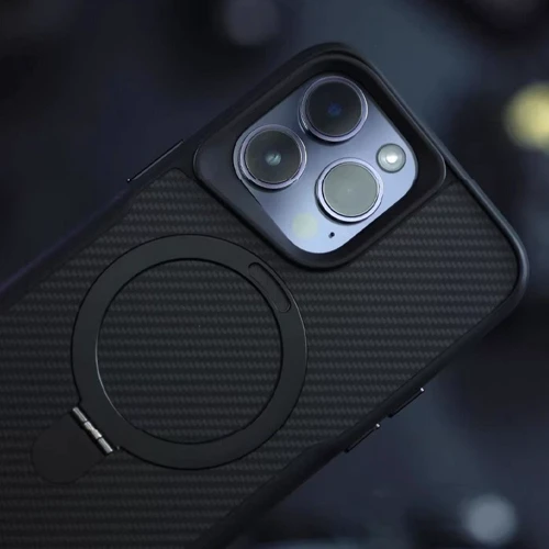 Чохол для iPhone Mobile Case TPU+PC Metal Buttons with MagSafe Carbon Black for iPhone 14 Pro: Матеріали поликарбонат и полиуретан