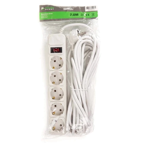 Сетевой фильтр PowerPlant 7 м, 5 розеток, 3 x 1.5 мм2, евростандарт (JY-1056/7) (PPSA10M70S5)