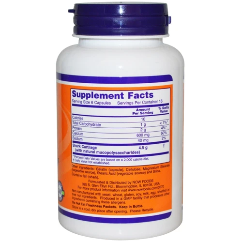 Now Foods Shark Cartilage 750 mg 100 caps: Тип Акулий хрящ