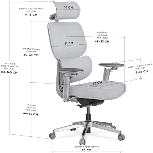 Крісло Mealux D2 Air Fabric Grey (HF-D2 F/G) фото 8