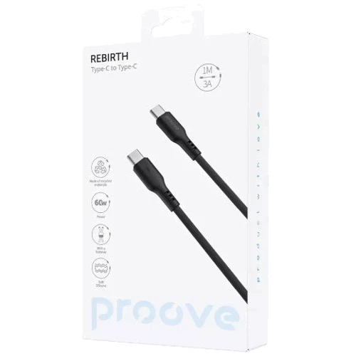Кабель Proove Cable USB-C to USB-C Rebirth 60W 1m White (CCRE60002202): Тип USB-C - USB-C
