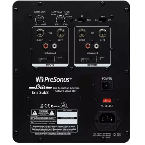 Сабвуфер PRESONUS Eris Sub8: Діаметр динаміка 8"