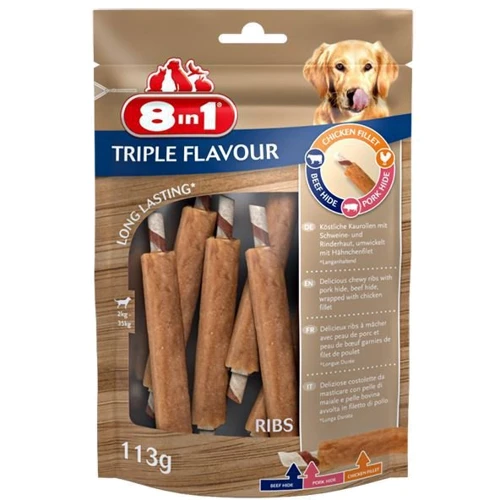 Лакомство для собак 8in1 Triple Flavour ребрышки 6 шт. 113 г (4048422144700)