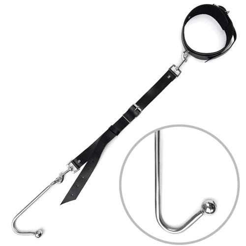 Анальный крюк с ошейником из натуральной кожа Art of Sex - Anal hook, черный