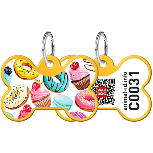 Адреснік WAUDOG Smart ID з QR-паспортом, малюнок "Пампушки", кістка, 38х25 мм, золото (0638-0070-17)