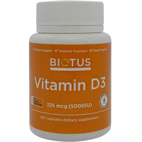 Biotus Vitamin D3, 5000 ME, 100 Capsules (BIO-530104)