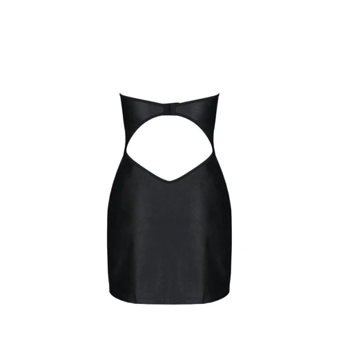 Мини-платье из экокожи Passion CELINE CHEMISE black 6XL/7XL (трусики в комплекте)