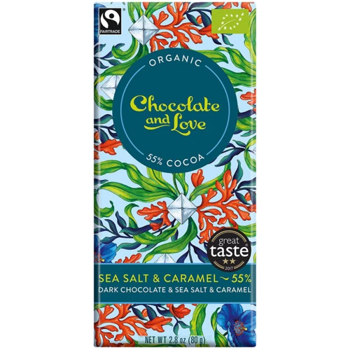 Чорний шоколад Chocolate and Love органічний з веганською карамеллю та морською сіллю 55% какао 80 г (5060270124559)