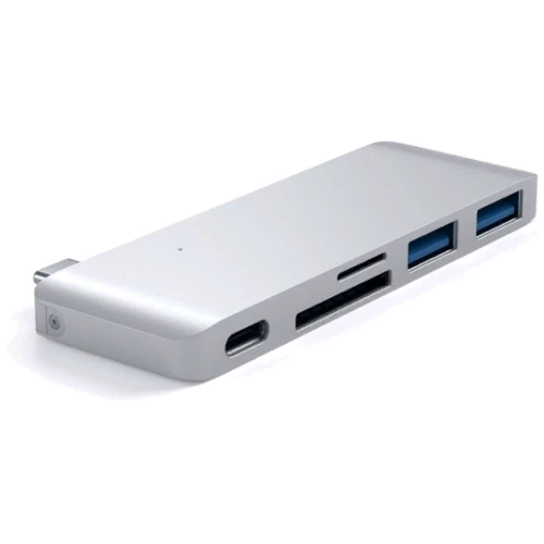 Адаптер Satechi Adapter Passthrough USB-C to USB-C+micro SD+SD+2xUSB3.0 Silver (ST-TCUPS): Колір сріблястий