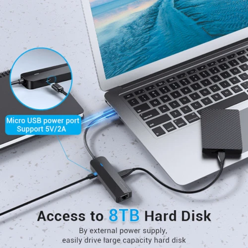 Адаптер Vention Adapter USB to 3хUSB2.0+RJ45 Black (CHPBB): Интерфейс подключения USB 2.0