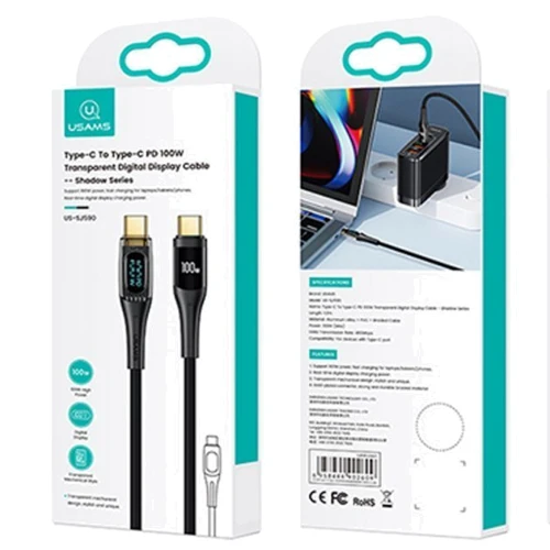 Кабель Usams Cable USB-C to USB-C Digital Display Cable PD 100W 2m Black (US-SJ591) фото 5
