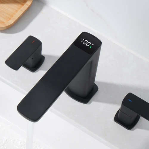 Смеситель для раковины Lefton Widespread 2-handle Bathroom Faucet with Temperature Display-BFWS2402 Matt Black фото 9