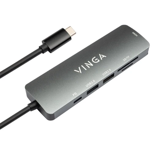 Адаптер Vinga Adapter USB-C to HDMI+USB3.0+USB2.0+SD+microSD+PD (VHC6): Интерфейс подключения USB-C