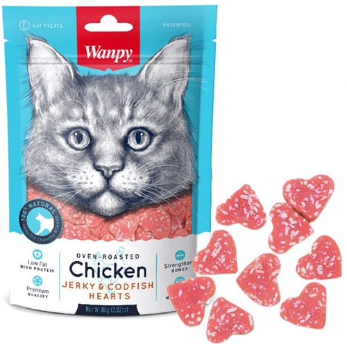 Ласощі для котів Wanpy Chicken Jerky & Codfish Hearts курка з тріскою 80 г
