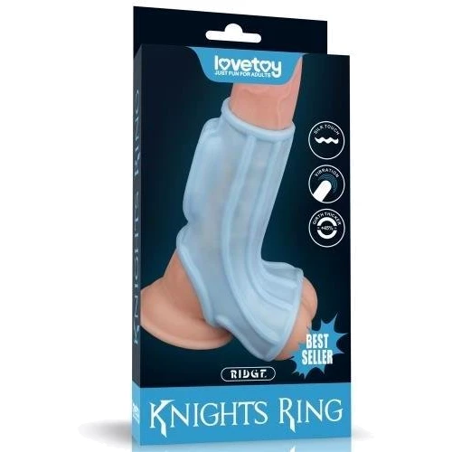 Насадка на член LoveToy Knights Ring Vibrating Ridge With Scrotum Sleeve Blue