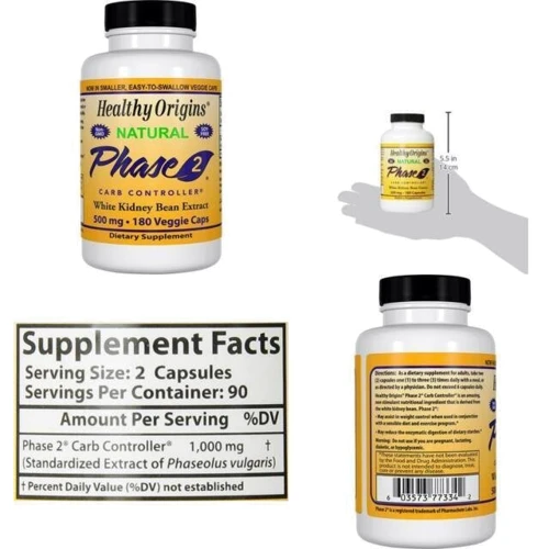Healthy Origins Phase 2 Carb Controller White Kidney Bean Extract 500 mg 90 Veggie Caps Белая Фасоль Фаза 2: Производитель Healthy Origins