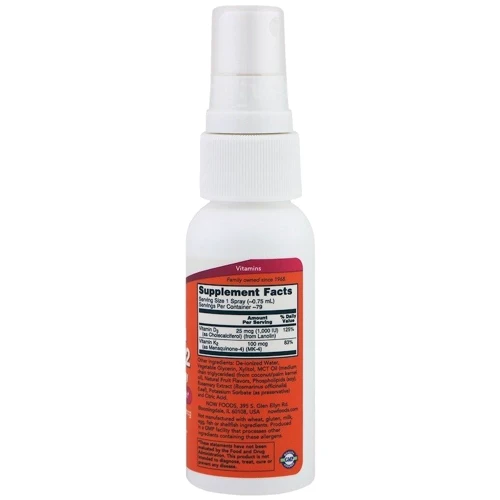 NOW Foods Vitamin D-3 & K-2 Liposomal Spray D-3 1,000 IU / K-2 100 mcg 2 fl oz (59 ml) Витамин D3 / K2: Тип Витамин D