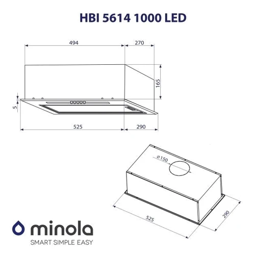 Вытяжка Minola HBI 5614 BL 1000 LED: Тип воздухоочистителя Рециркуляция, Отвод