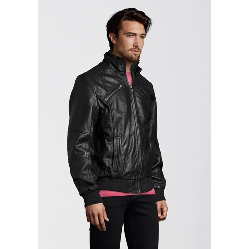 Кожаная куртка Bruno Banani 54996021 56 черная демисезон: Длина рукава Длинный