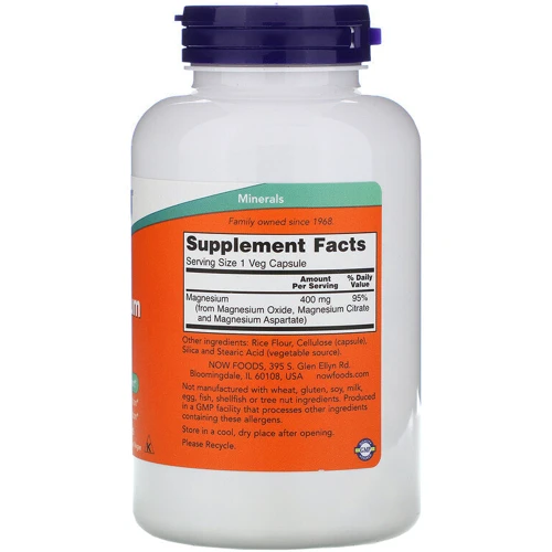 Now Foods Magnesium Caps, 400 mg, 180 Veg Capsules (NOW-01283)