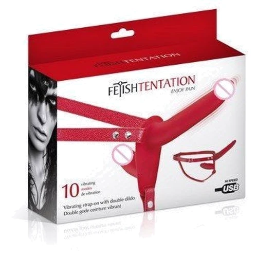 Двойной страпон с вибрацией Fetish Tentation Vibrating Strap-On with Double Dildo Red