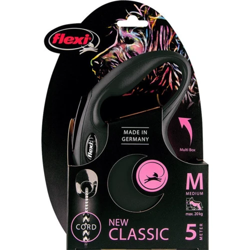 Поводок-рулетка Flexi New Classic М до 20 кг 5 м черный (4000498022627): Тип шнура Трос