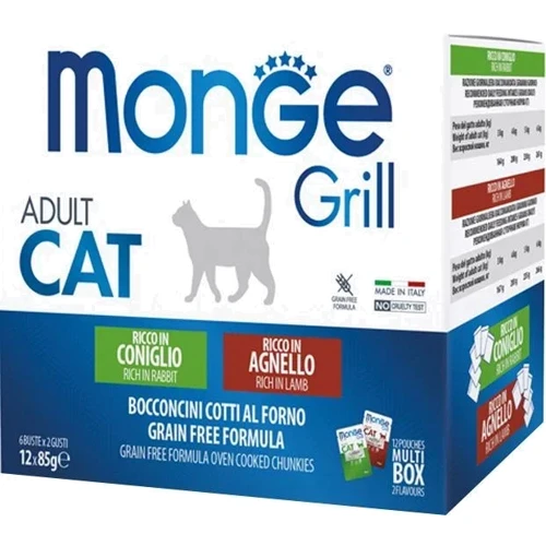 Вологий корм Monge Cat GRILL Wet MIX для кішок, з кроликом та ягнятим 12х85 г (8009470017534)