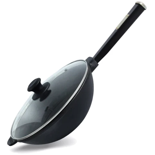 Сковорода Brizoll Wok Black чугунная со стеклянной крышкой 2.8л 260х80мм (W26HP1-6)