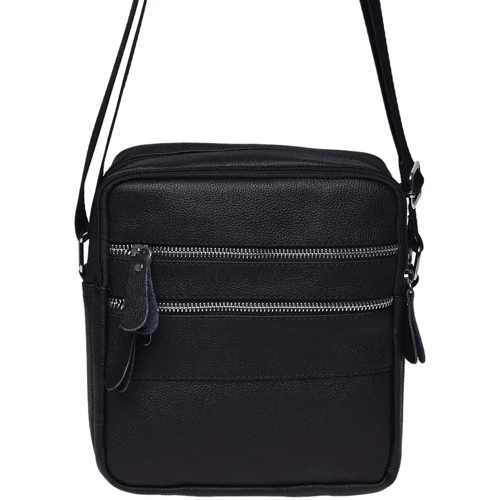 Мужская сумка через плечо Borsa Leather черная (K13923- black): Застежка Молния
