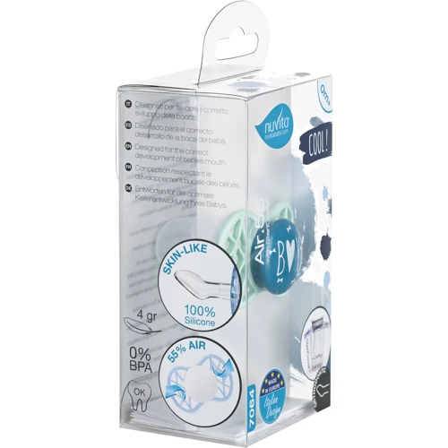 Пустышка Nuvita Air55 Cool ортодонтическая с колпачком BOY 0m+ голубая (NV7064NG): Материал силикон