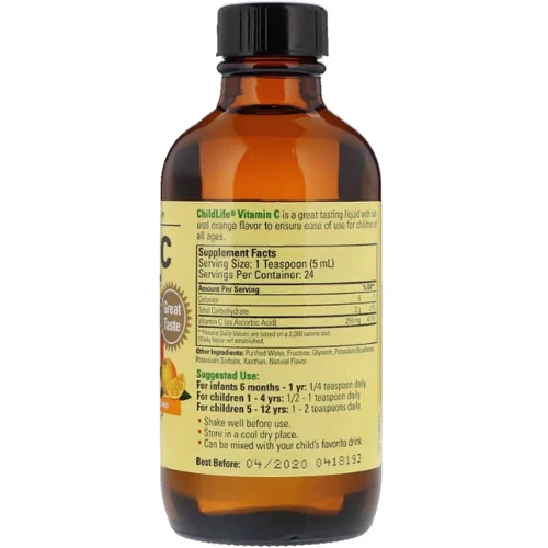 ChildLife, Essentials, Liquid Vitamin C, Natural Orange Flavor, 4 fl oz (118.5 mL) (CDL10200): Тип вітамін C