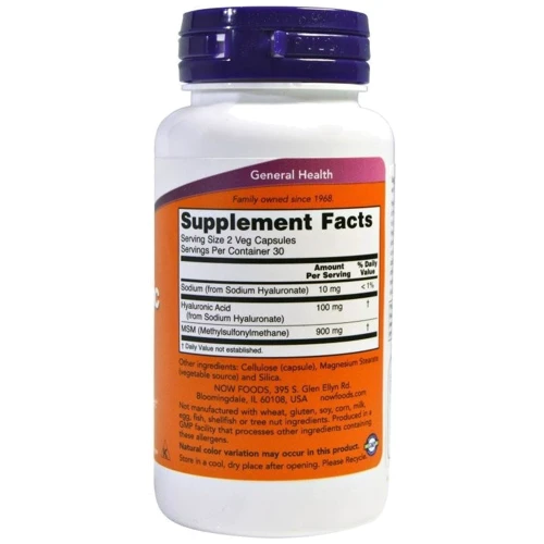 NOW Foods Hyaluronic Acid with MSM Veg Capsules 60 caps: Тип Гиалуроновая кислота