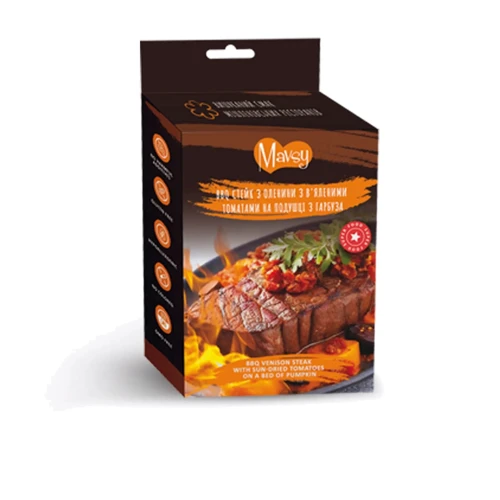 Лакомство для собак от 3-х месяцев Mavsy BBQ venison steak with sun-dried tomatoes on a bed of pumpkin Cтейк из оленины с вялеными томатами на подушке из тыквы 100 г (LSRM06)