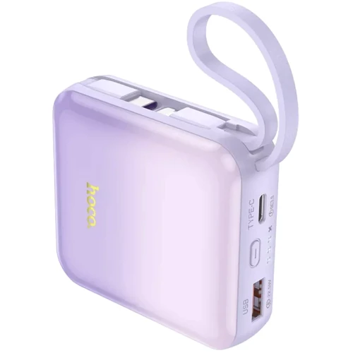 Внешний аккумулятор Hoco Power Bank 10000mAh Q23 Blade with Cable PD 20W/22.5W Purple: Встроенный кабель Apple Lightning / USB Type-C