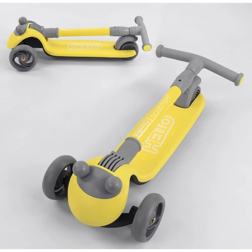 Самокат триколісний Best Scooter складаний алюмінієвий кермо, 3 колеса PU зі світлом Yellow / Grey (102028): Матеріал коліс поліуретан