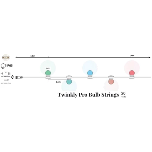 Гирлянда Smart LED Twinkly Pro Strings RGB 20 G45 лампи IP65 AWG22 PVC черный