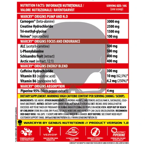 Предтренировочный комплекс Genius Nutrition Warcry Origins 300 g / 30 servings / Strawberry Citrus: Тип Комплекс до тренировки