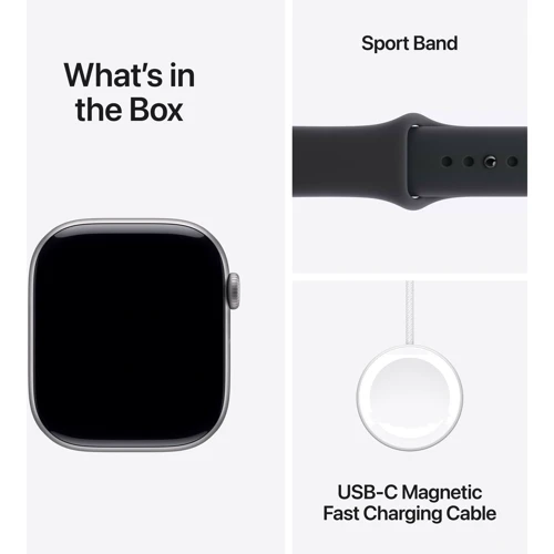 Apple Watch Series 11 GPS + Cellular 42mm Space Grey Aluminium Case with Black Sport Band - M/L (MF8C4)