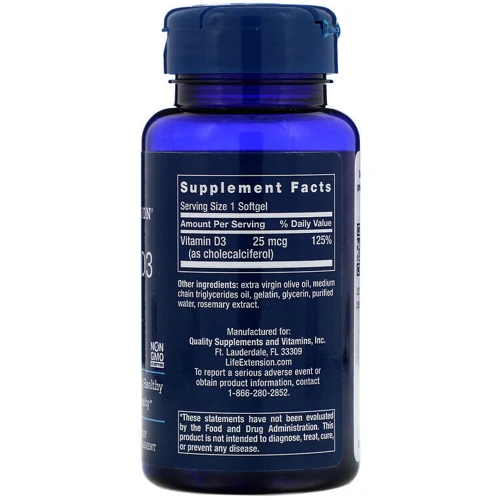 Life Extension Vitamin D3, 25 mcg (1.000 IU), 250 Softgels (LEX-17512): Тип Витамин D