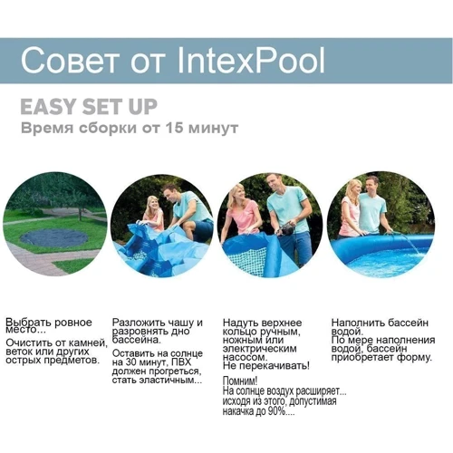 Надувной бассейн Intex 457х122 см 3 785 л/ч с лестницей, тентом и подстилкой (26168) фото 1