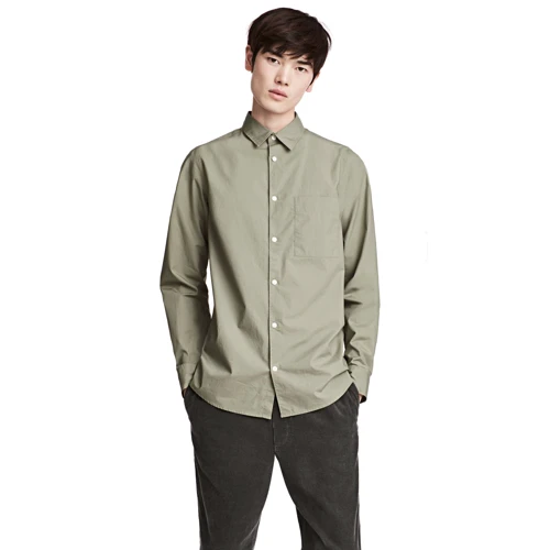 Рубашка H&M 4787395 50 хаки с длинным рукавом