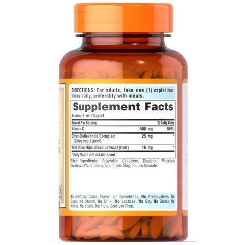 Puritan's Pride Vitamin C-500 mg with Rose Hips Time Release 250 Caplets Витамин C 500 мг с биофлавоноидами и шиповником: Тип Витамин C