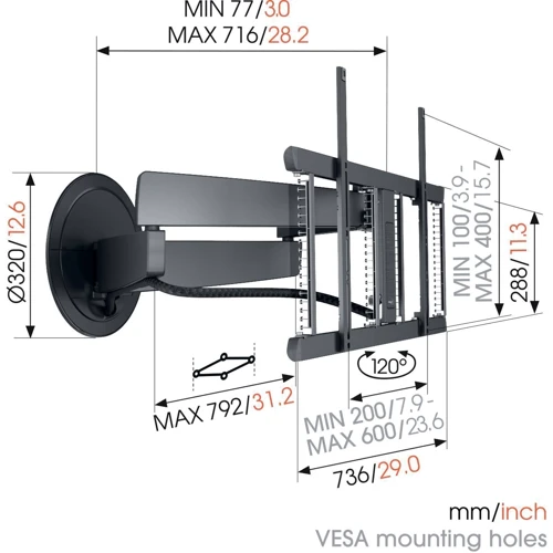 Кронштейн для ТВ Vogels TVM 7655 DesignMount Black: Угол поворота 120°