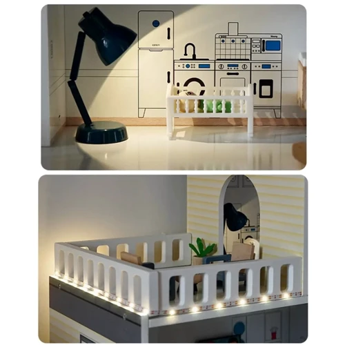 Деревянный трехэтажный кукольный домик с мебелью и фигурками (TX0091)