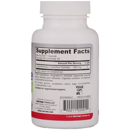 Jarrow Formulas L-Carnitine, 500 mg, 50 Veggie Capsules (JRW02001) L-карнітин: Тип L Карнитин