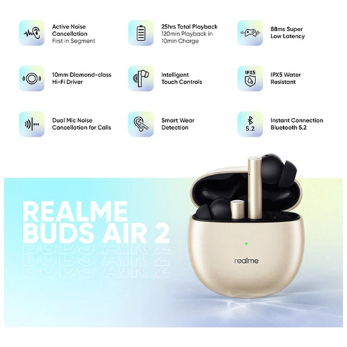 Наушники Realme Buds Air 2 Gold: Диапазон частот (Гц) 20 - 20 000