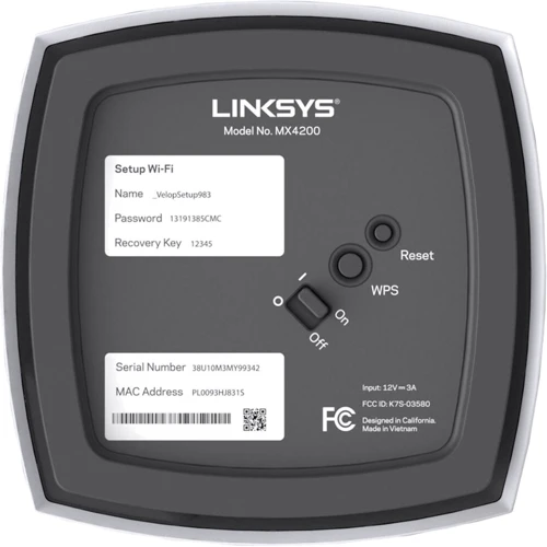 Маршрутизатор Wi-Fi Linksys Velop Mesh WiFi 6 System 3-Pack (MX12600-EU): Тип антени внутрішня