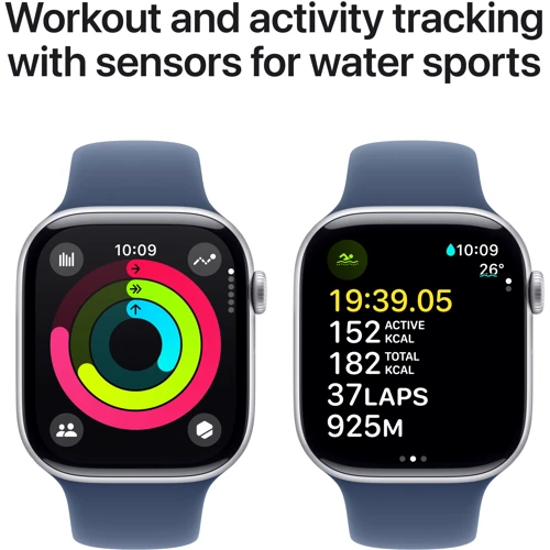 Apple Watch Series 10 42mm GPS + Cellular Silver Aluminium Case with Denim Sport Band - S/M (MWX33)
