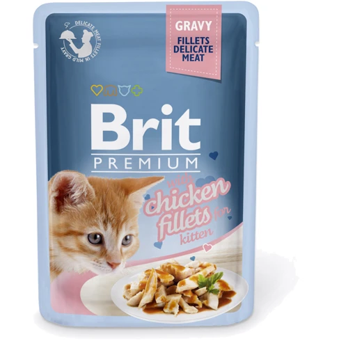 Влажный корм для котят с филе курицы в соусе Brit Premium Cat pouch 85 г (8595602518579)