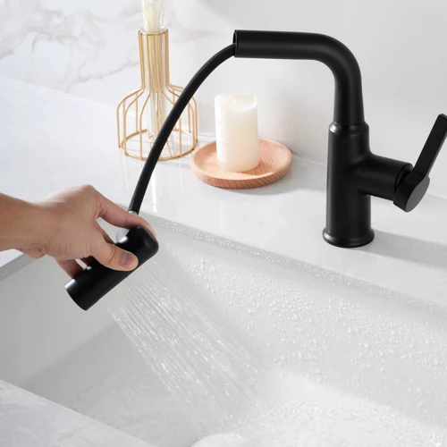 Смеситель для раковины Lefton Single-Hole Waterfall & Pull-Out Liftable Bathroom Faucet-BF2209 Matt Black: Вид смесителя Однорычажный